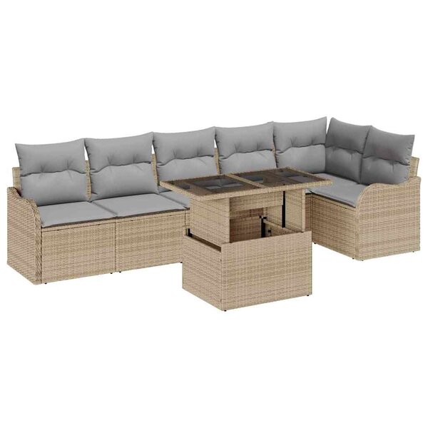vidaXL Ensemble de canapé de jardin 7 Pièces Beige Poly rotin
