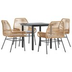 vidaXL Ensemble à manger jardin coussins 5Pièces marron poly rotin verre