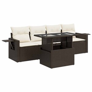 vidaXL Salon de jardin avec coussins 5 Pièces marron résine tressée
