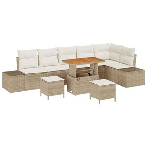 vidaXL Ensemble de canapé de jardin 9 Pièces Beige Poly rotin
