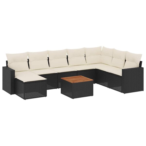 vidaXL Salon de jardin 9 Pièces avec coussins noir résine tressée