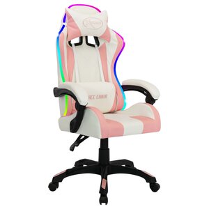 Chaise fauteuil siège pivotante de bureau informatique étude de jeux vidéo avec LED RVB Rose et similicuir rose 02_0024212