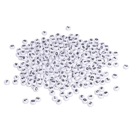 Perles en plastique avec chiffre  6mm ø  blanc  blister 40g
