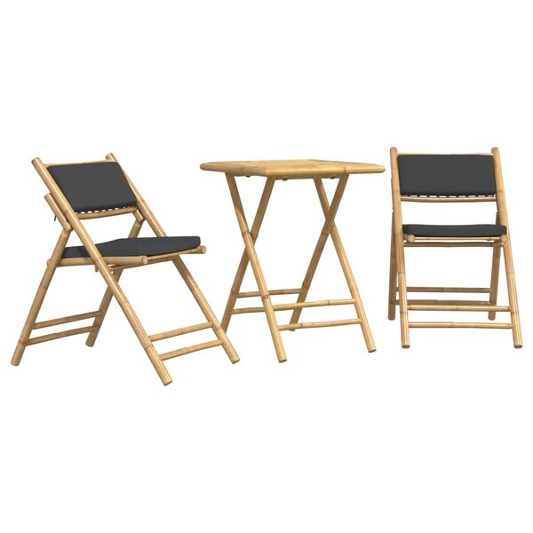 vidaXL Ensemble de bistro pliante 3 Pièces et coussins gris foncé bambou