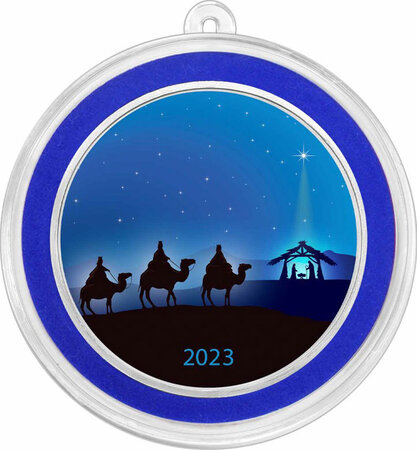 Pièce de monnaie en Argent g 31.1 (1 oz) Millésime 2023 Christmas Ornaments THREE WISE MEN BLUE