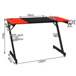 Bureau gaming surface en fibre de carbone 120 x 60 x 76 cm avec porte-gobelet crochet pour ecouteurs et supports audio noir et rouge 20_0008009