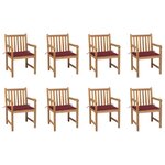 vidaXL Chaises de jardin lot de 8 avec coussins bordeaux Bois de teck