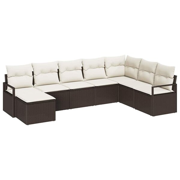 vidaXL Ensemble de canapé de jardin avec coussin 8 Pièces Marron  Crème