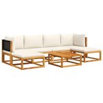 vidaXL Ensemble de canapés de jardin 7 pièces avec coussins en bois d'acacia et rotin