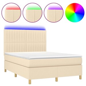 vidaXL Sommier à lattes de lit et matelas et LED Crème 140x200cm Tissu
