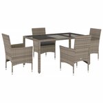 vidaXL Ensemble à manger de jardin et coussins 5 Pièces gris rotin verre