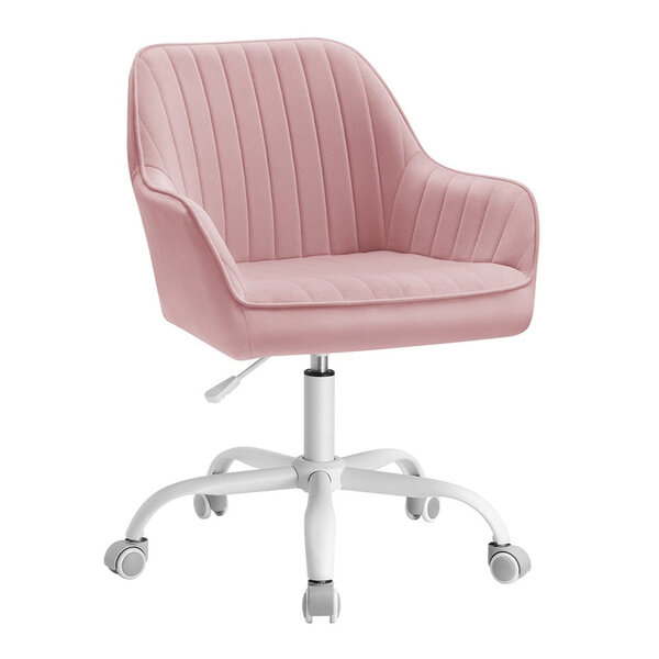 Chaise de bureau avec surface en tissu velours fauteuil pivotant siège ergonomique rembourrage en mousse hauteur réglable rose 12_0004851