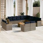 vidaXL Salon de jardin avec coussins 14 Pièces gris résine tressée