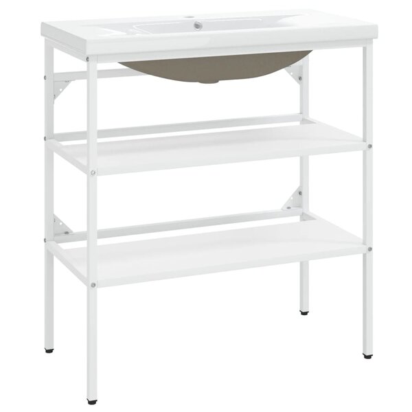 vidaXL Cadre de lavabo de salle de bain vasque à encastrer Blanc Fer