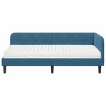 vidaXL Cadre de lit d'angle avec matelas Bleu 90 x 200 cm Velours