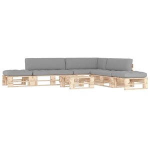 Salon de jardin meuble d'extérieur ensemble de mobilier palette 6 pièces avec coussins bois de pin imprégné 02_0018484