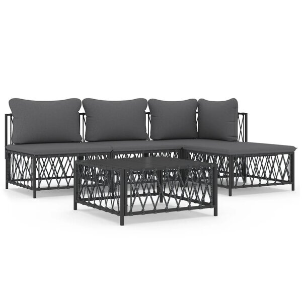 vidaXL Salon de jardin avec coussins 5 Pièces anthracite acier