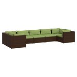 vidaXL Salon de jardin 7 Pièces avec coussins Résine tressée Marron
