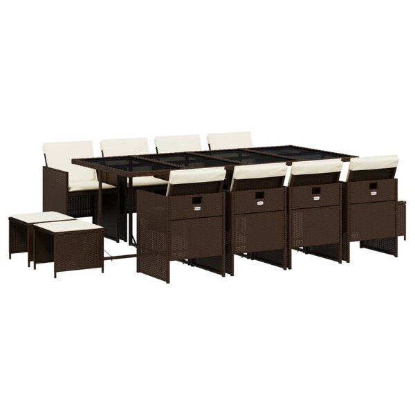 vidaXL Ensemble à manger de jardin avec coussins 13 Pièces marron rotin