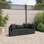 vidaXL Salon de jardin 3 Pièces avec coussins noir résine tressée