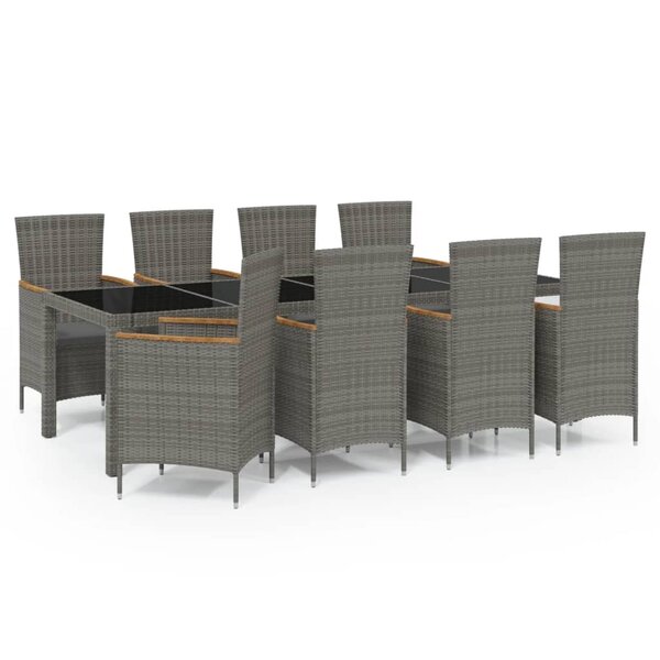 vidaXL Ensemble à manger d'extérieur 9Pièces coussins Résine tressée Gris