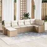 vidaXL Ensemble de canapé de jardin 7 Pièces Beige Poly rotin