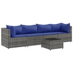 vidaXL Salon de jardin 5 Pièces avec coussins Gris Résine tressée