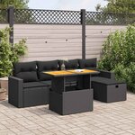vidaXL Salon de jardin 6 Pièces avec coussins noir résine tressée acacia