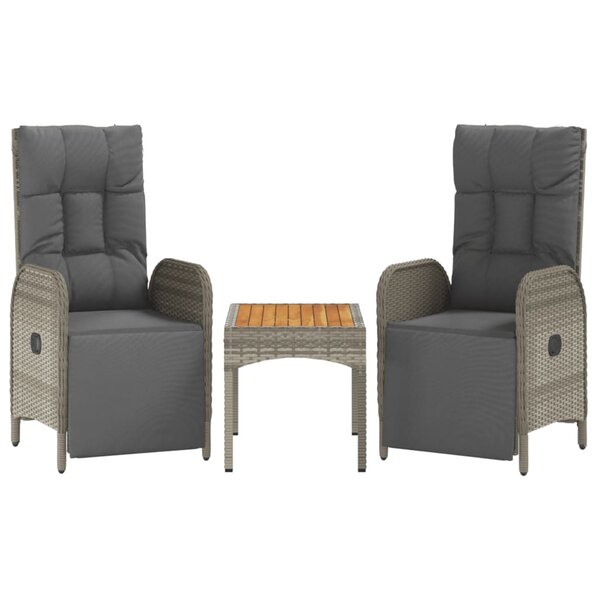 vidaXL Chaises inclinables de jardin 2Pièces et table gris résine tressée