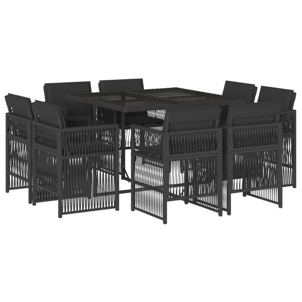 vidaXL Ensemble à manger de jardin 9Pièces coussins noir résine tressée