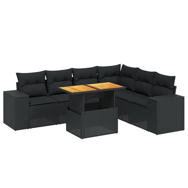 vidaXL Salon de jardin 7 Pièces avec coussins noir résine tressée