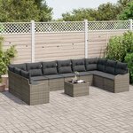 vidaXL Ensemble de canapé de jardin 11 Pièces Gris polyrotin