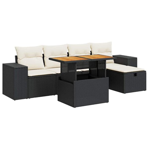 vidaXL Salon de jardin 6 Pièces avec coussins noir résine tressée acacia