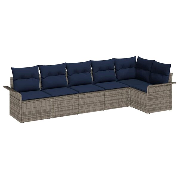 vidaXL Ensemble de canapé de jardin avec coussin 6 Pièces Gris polyrotin