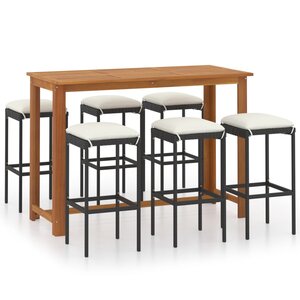 vidaXL Ensemble de bar de jardin avec coussins 7 Pièces Noir