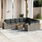 vidaXL Salon de jardin avec coussins 10 Pièces gris résine tressée