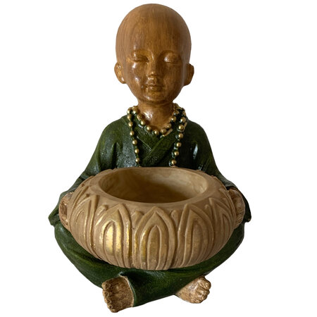 Porte bougie moine bouddhiste vert 13 cm
