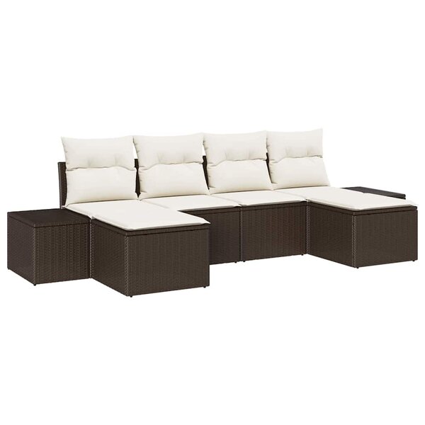 vidaXL Ensemble de canapé de jardin 6 Pièces Marron Poly rotin