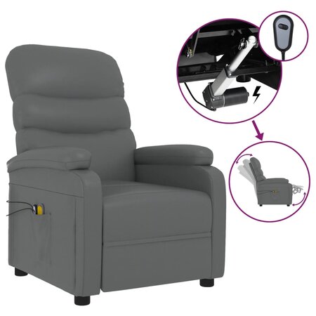 vidaXL Fauteuil de massage électrique Gris Similicuir