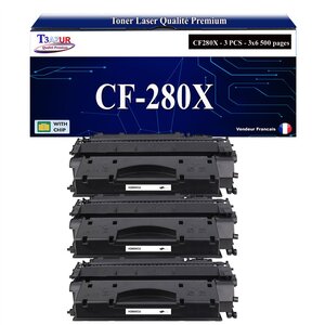 T3AZUR -3x Toners compatibles avec HP CF280X (80X) pour HP Laserjet Pro 400 M401  M401A  M401D  M401DN  M401DW  M401N  M425DN  M425DW