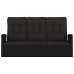 vidaXL Banc de jardin inclinable et coussins noir 173cm résine tressée