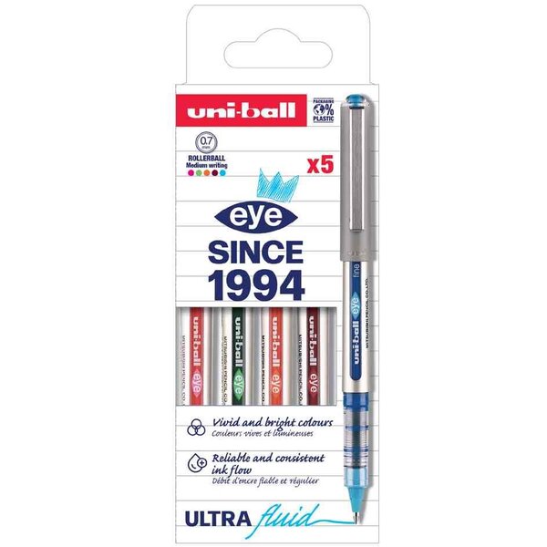 Stylo roller eye fine UB157 PF  étui de 5  assorti UNI-BALL