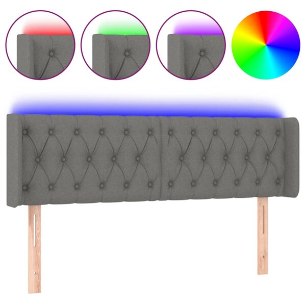 vidaXL Tête de lit à LED Gris foncé 147x16x78/88 cm Tissu