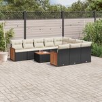 vidaXL Salon de jardin 11 Pièces avec coussins noir résine tressée