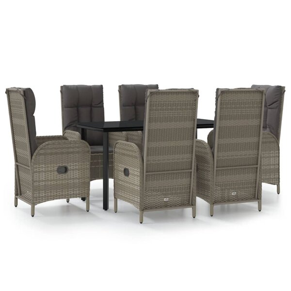 vidaXL Ensemble à manger jardin et coussins 7 Pièces Noir et gris Rotin