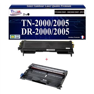 Kit Tambour+Toner compatible avec Brother TN2000 TN2005 DR2000 DR2005 pour Brother HL2020 HL2030 HL2032 HL2035 HL2037 HL2040 HL2040N HL2050 HL2070N - 2 500 pages - T3AZUR