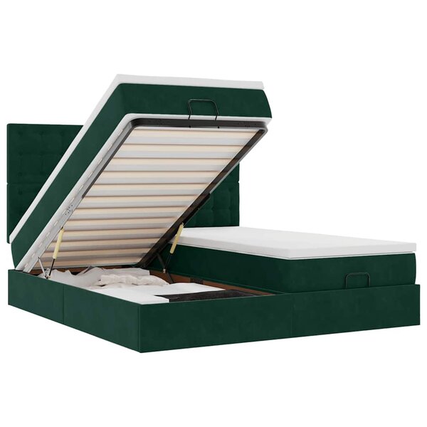 vidaXL Cadre de lit ottoman avec matelas vert foncé 200x200 cm velours