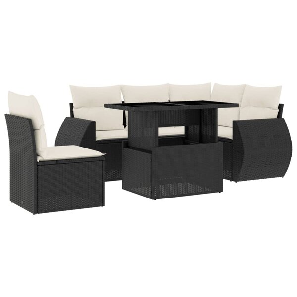 vidaXL Salon de jardin 6 Pièces avec coussins noir résine tressée