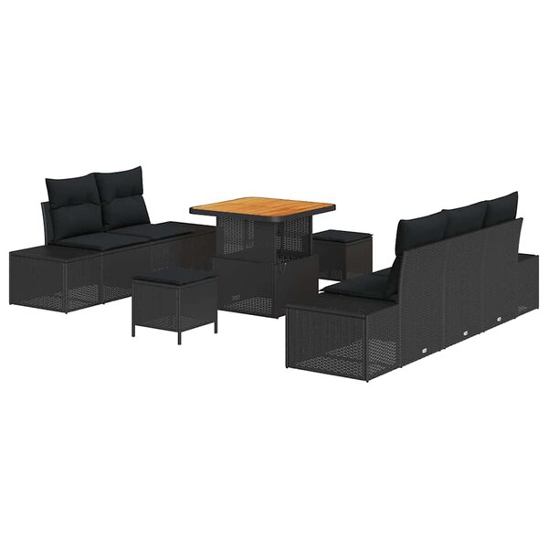 vidaXL Ensemble de canapé de jardin 8 Pièces Noir 80 x 80 x 71 cm