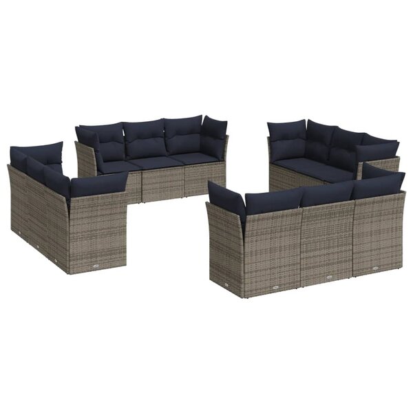vidaXL Salon de jardin avec coussins 12 Pièces gris résine tressée